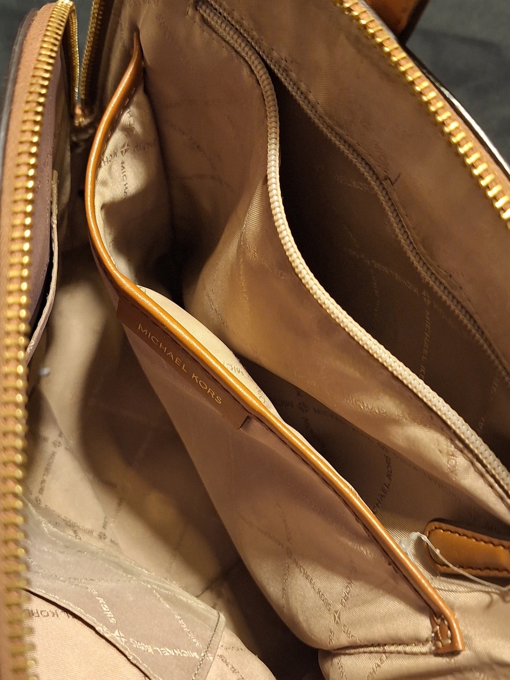 Michael Kors Brown MK Logo Backpack with Gold Accents - Picture 3 of 13